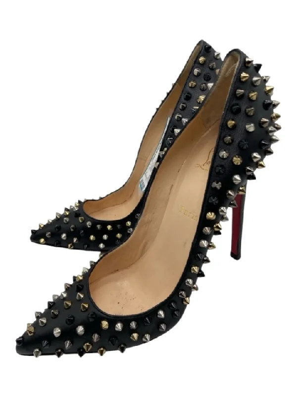 Christian Louboutin Shoe Size 41 Black Leather Studded Stiletto Pumps