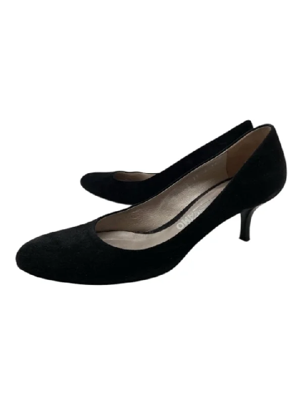 Salvatore Ferragamo Shoe Size 8.5 Black Suede round toe Kitten Heel Pumps