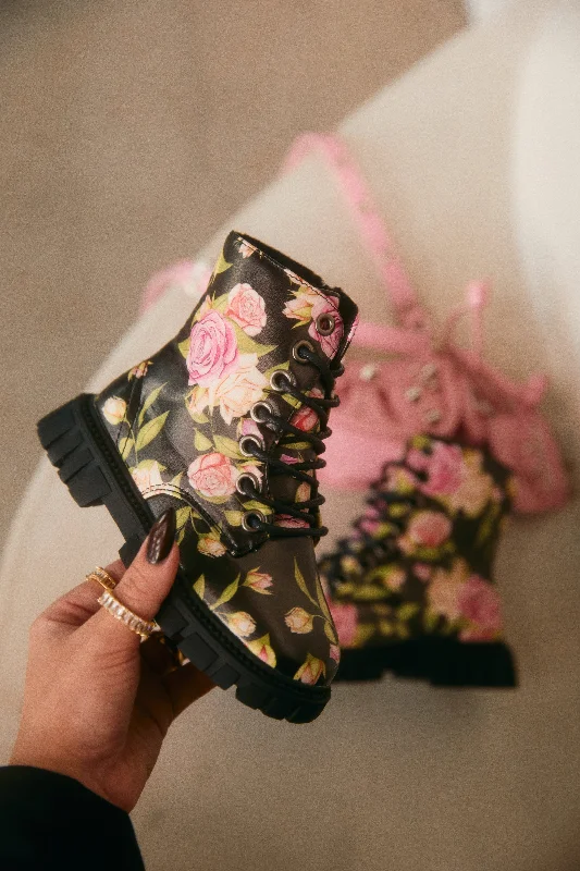 Valentina Lace Up Boots - Floral