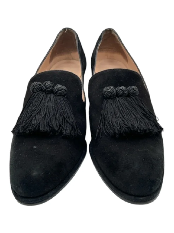 Stuart Weitzman Shoe Size 8 Black Suede Stacked Block Heel Tassels Pumps