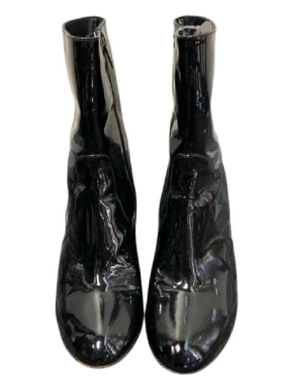 Aquatalia Shoe Size 9 Black Patent Leather Almond Toe Mid Calf Side Zip Boots