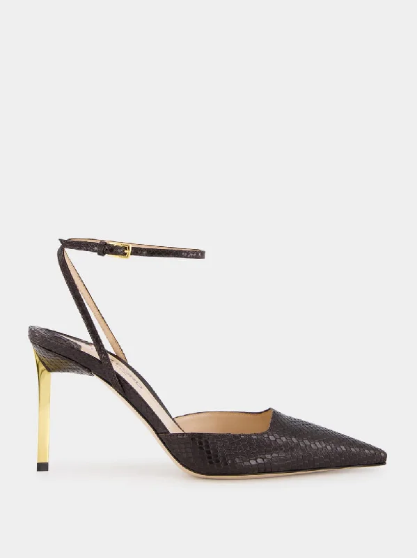 Espresso Python Glossy Slingback Pumps