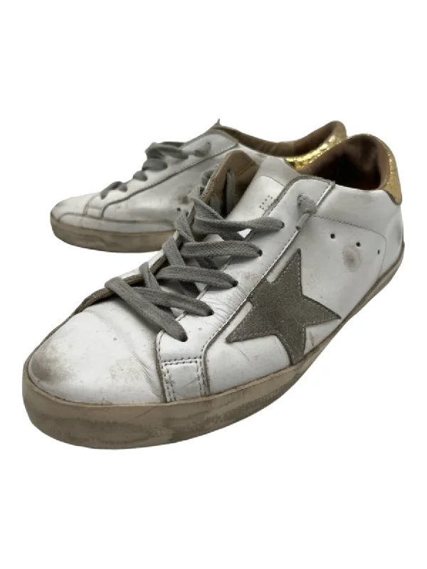 Golden Goose Shoe Size 37 White & Gold Leather Laces Low Top Sneakers