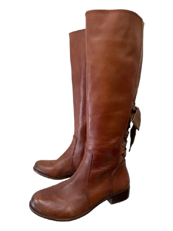 Gianni Bini Shoe Size 8 Brown Leather Almond Toe Inner Side Zip Bow Detail Boots