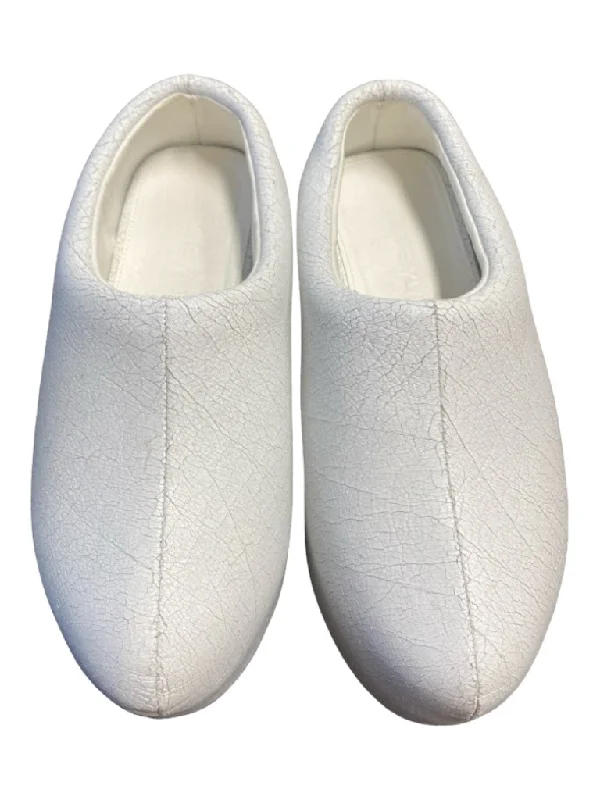 Yume Yume Shoe Size 37 White Leather Platform Round Toe Crackled Clog Shoes