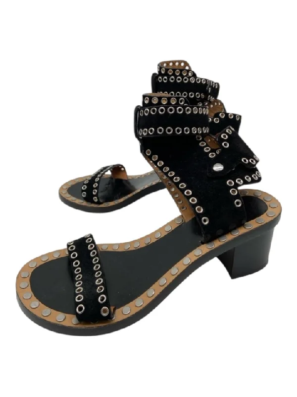 Isabel Marant Shoe Size 36 Black Suede Silver Hardware Grommet Sandals