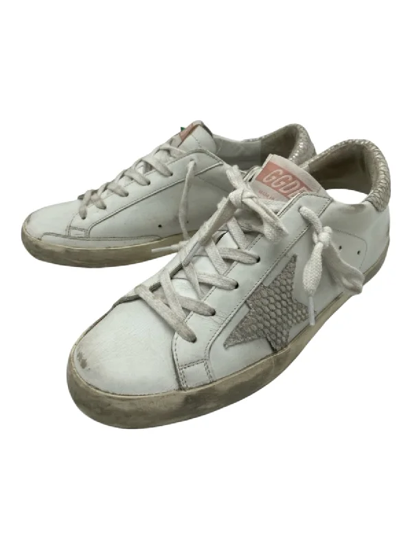 Golden Goose Shoe Size 37 White & Pink Leather Snake Embossed Laces Sneakers