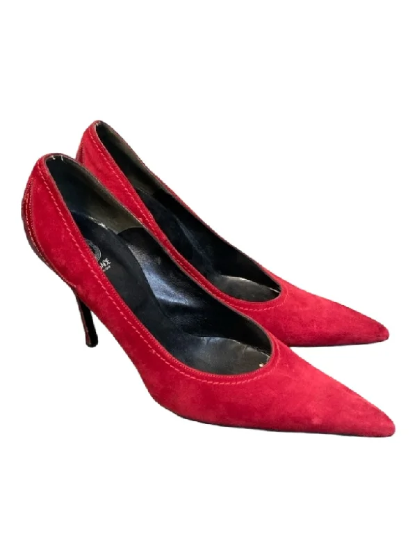 Versace Shoe Size 39 Deep Red Suede & Leather Pointed Toe Closed Toe Heels