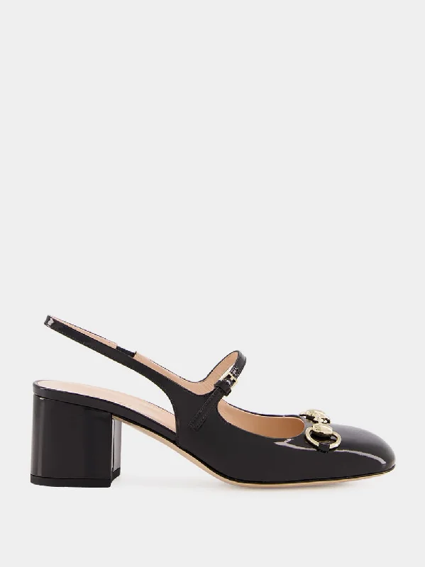 Black Horsebit Patent Pumps