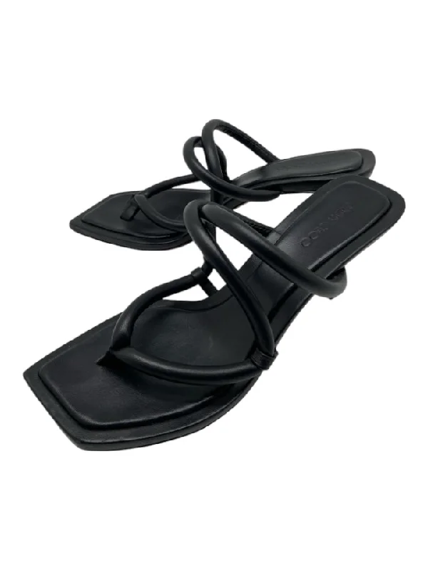 Jimmy Choo Shoe Size 38.5 Black Leather Square Toe Pillowed Thong Sandal Pumps