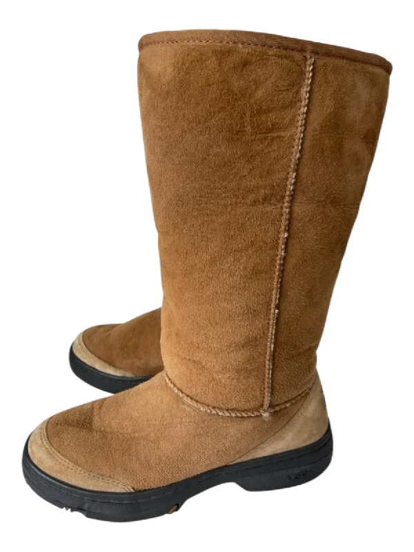 Ugg Shoe Size 7 Brown Suede Fleece Lining Rubber Sole Boots