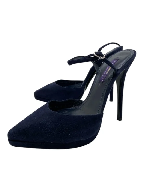 Ralph Lauren Purple Shoe Size 8.5 Navy Blue Suede Pointed Toe Platform Pumps