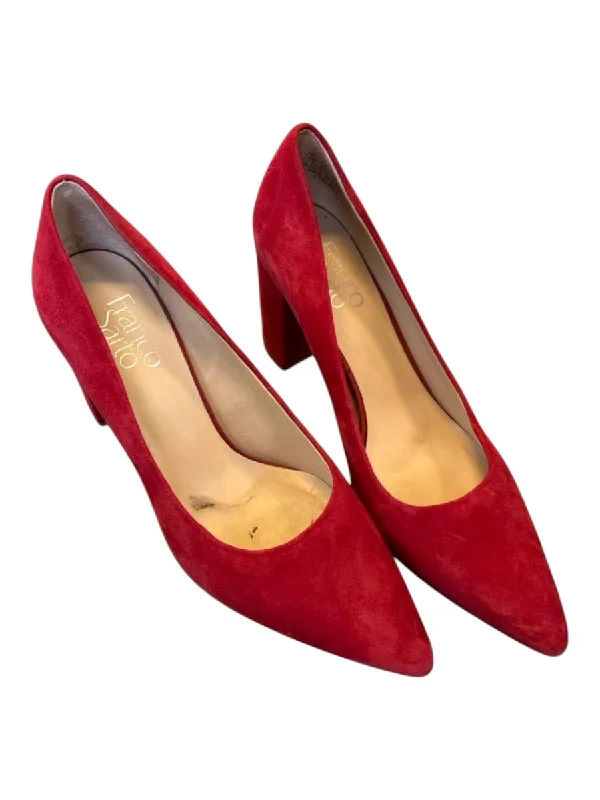 Franco Sarto Shoe Size 7.5 Red Suede Block Heel Pointed Toe Pumps