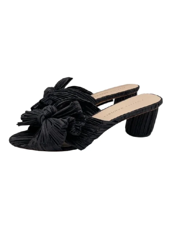 Loeffler Randall Shoe Size 6.5 Black Crinkle Bow Mule Midi Pumps