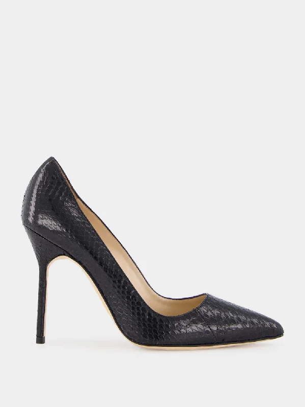 Black Snakeskin-Effect Pointed Toe 105mm Pumps