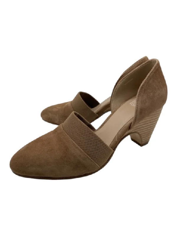 Eileen Fisher Shoe Size 6.5 Beige Suede Elastic Stacked Block Heel Pumps