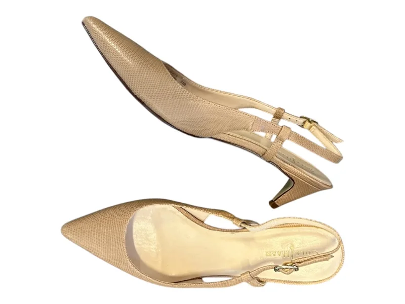 Cole Haan Shoe Size 8.5 nude Leather Snake Embossed Kitten Heel Slingback Pumps