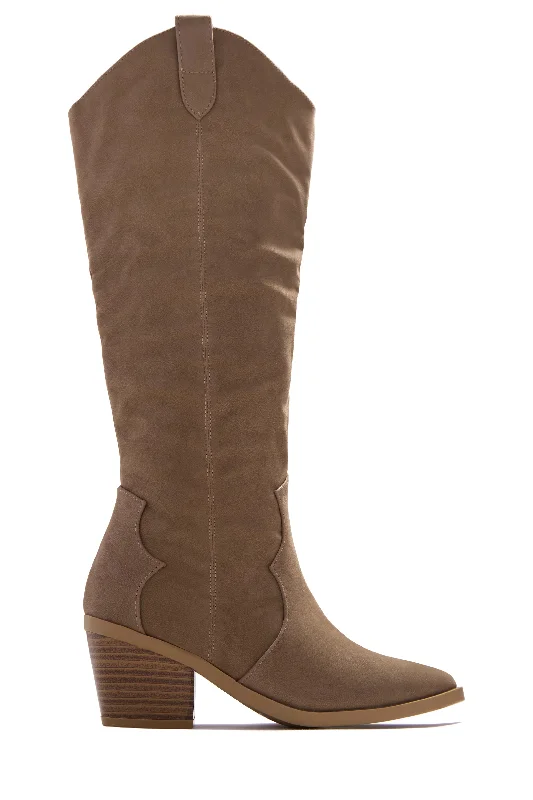 Lasso Stacked Heel Western Boots - Taupe