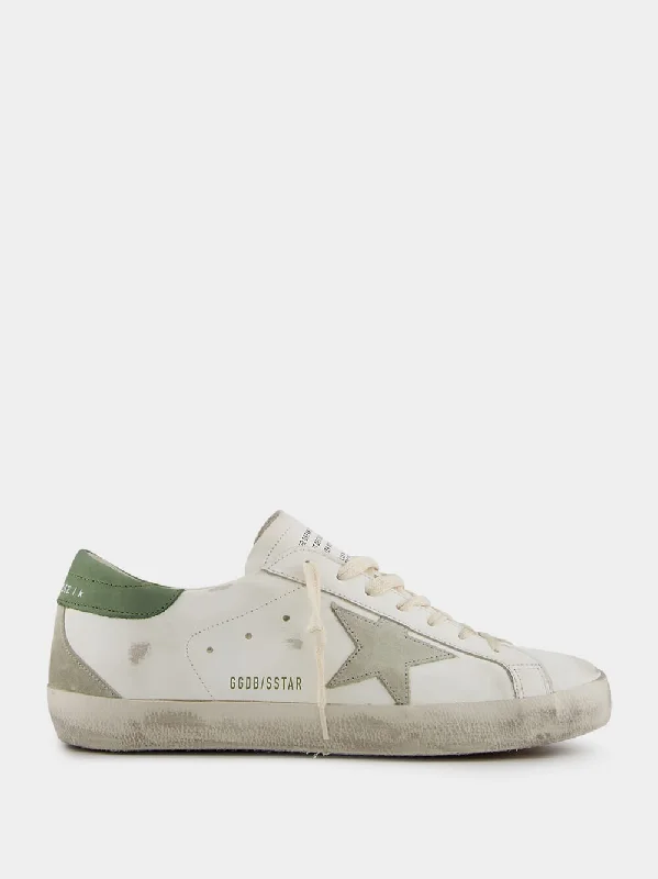 White Superstar Leather Sneakers with Green Details