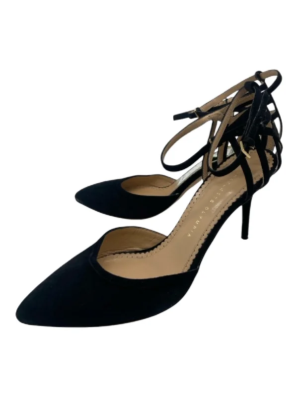 Charlotte Olympia Shoe Size 39.5 Black Suede Pointed Toe Laser Cut Pumps