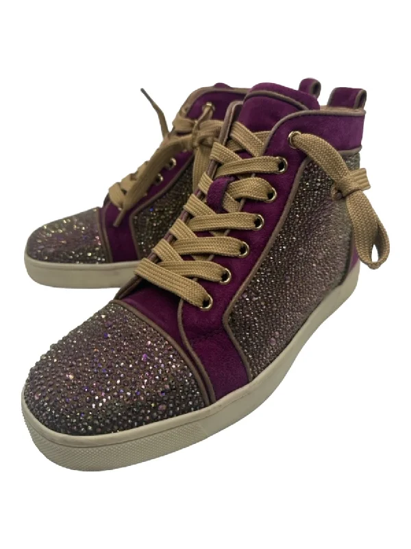 Christian Louboutin Shoe Size 38 Purple, Taupe, Beige Suede Crystals Sneakers