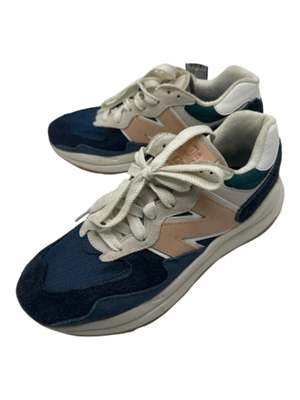 New Balance Shoe Size 10 Navy & Tan Leather Suede Fabric Block Lace Up Sneakers