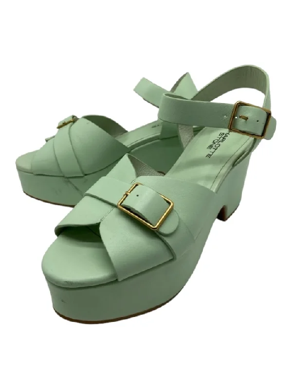 Charlotte Stone Shoe Size 9 Mint & Gold Platform Buckle Ankle Strap Sandals