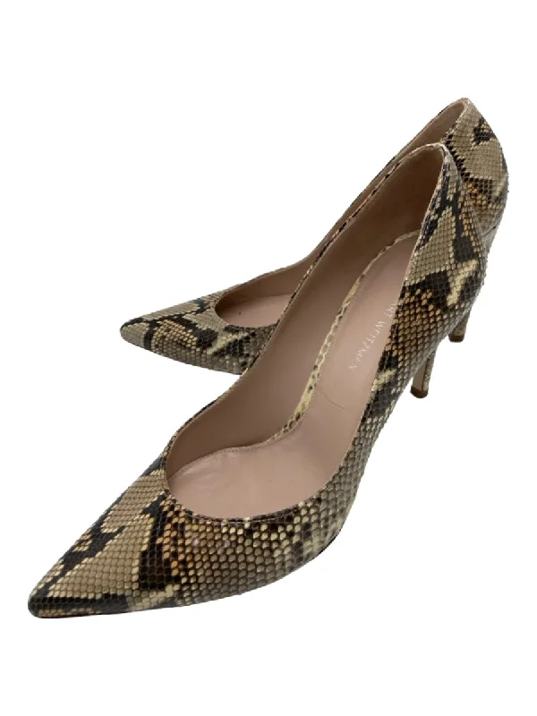 Stuart Weitzman Shoe Size 7 Beige & Brown Python Snake Print Pointed Toe Pumps