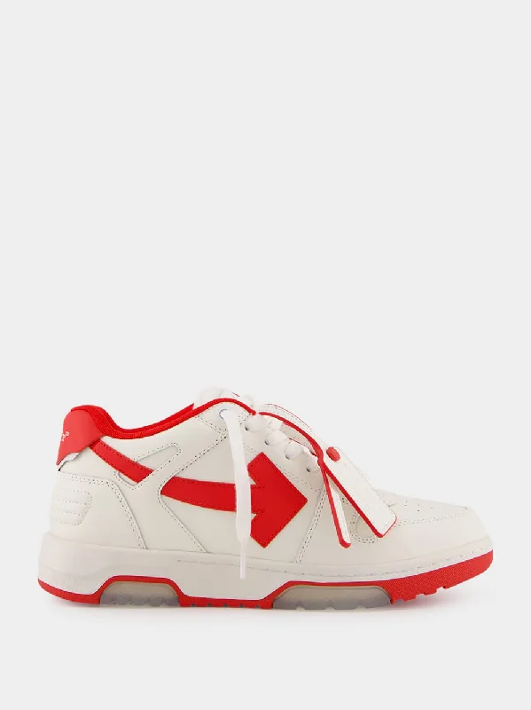 White and Red Out of Office "Ooo" Calf Leather Sneakers