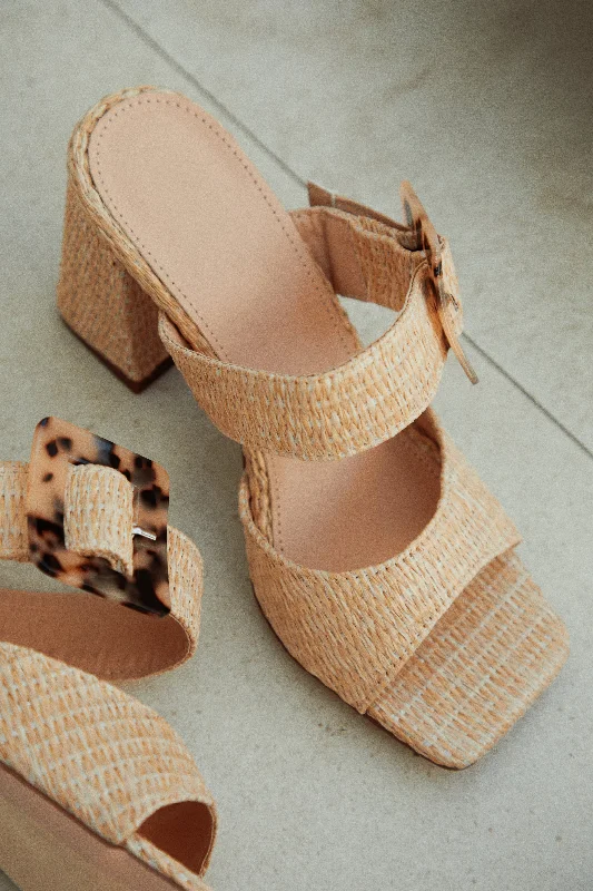 Naya Block Heel Mules - Nude