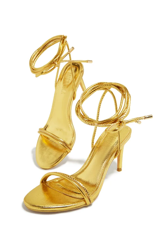 Ashantii Lace Up Mid Heels - Gold