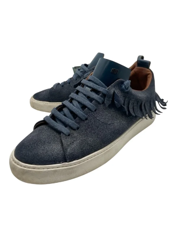 Esseutesse Shoe Size 38 Navy & white Leather Sparkle Fringe Lace Up Sneakers