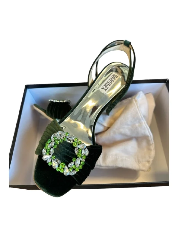 Badgley Mischka Shoe Size 10 Green Velvet Rhinestone Stiletto Sandals