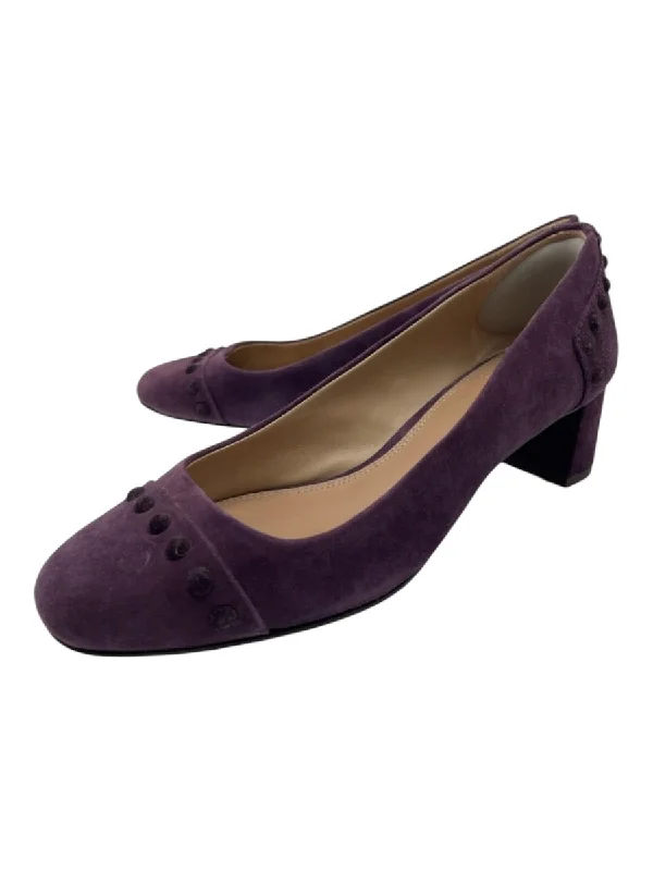 Tory Burch Shoe Size 7.5 Purple Suede round toe Block Heel Pumps