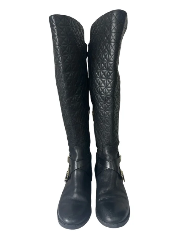 Vince Camuto Shoe Size 9 Black Leather Nylon Thigh High Buckle Detail Boots