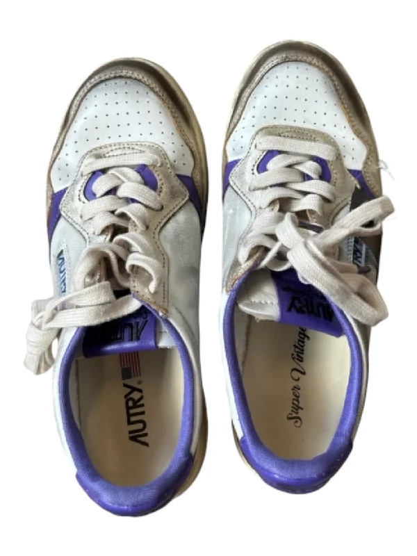 Autry Shoe Size 40 Purple & White Leather Metallic Athletic Sneakers