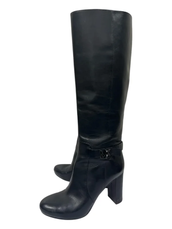 Michael Michael Kors Shoe Size 8 Black Leather Almond Toe Knee High Boots