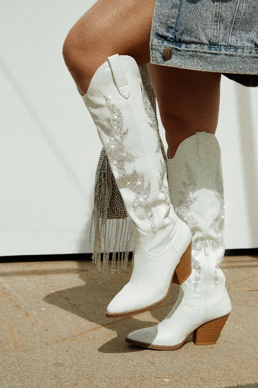 Austin Embellished Cowgirl Boots - White