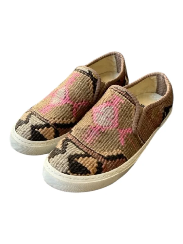 Res Ipsa Shoe Size 39 Brown & Pink Wool Slip On Aztec Print White Sole Shoes