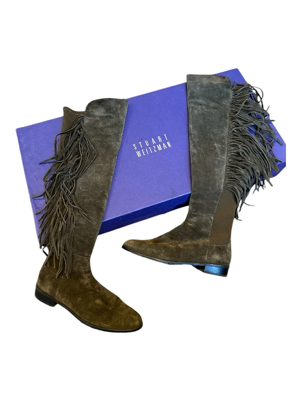 Stuart Weitzman Shoe Size 7.5 Olive Green Suede Fringe Knee High Boots