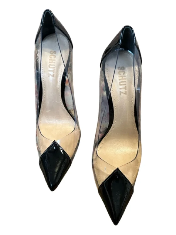 Schutz Shoe Size 6B Black & Clear Patent Leather PVC Stiletto Pumps