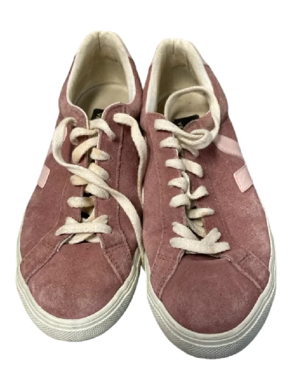 Veja Shoe Size 7 Mauve Suede & Leather Lace Up Low Top Round Toe Flat Sneakers