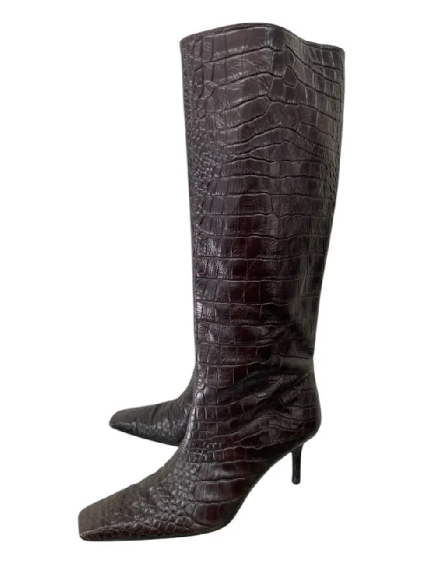 Acne Studio Shoe Size 40 Brown Embossed Leather Square Toe Knee High Boots