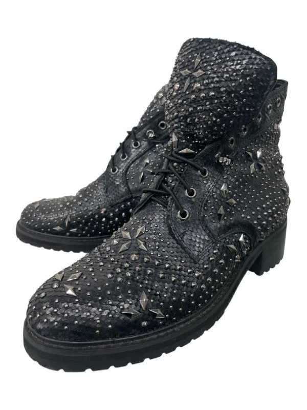 Alma en Pena Shoe Size 10 Black Leather Studded lace up Grommets Boots