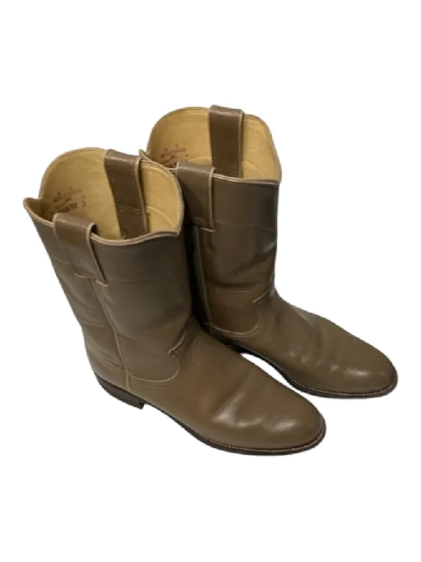 Justin Shoe Size 6.5 light brown Leather Mid Calf Height Almond Toe Boots