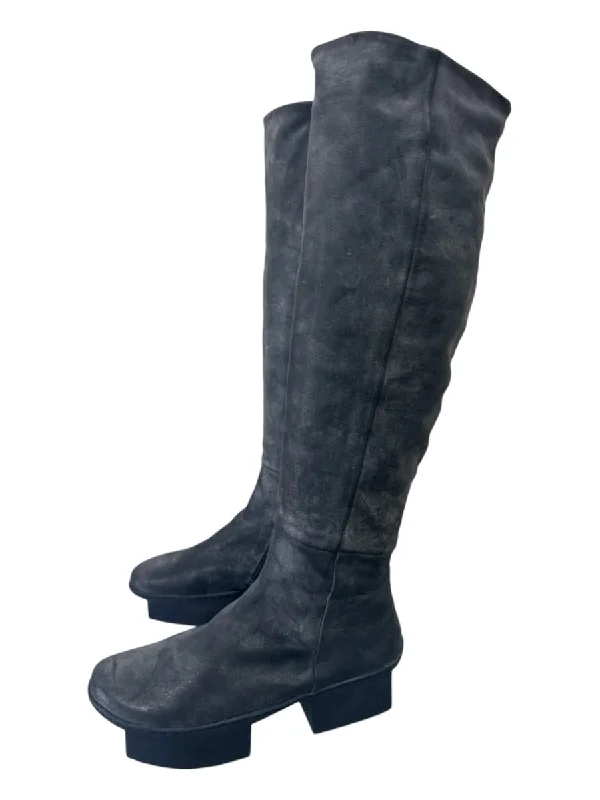 Trippen Shoe Size 39 Navy Blue Leather Rubber Sole Distressed Knee High Boots