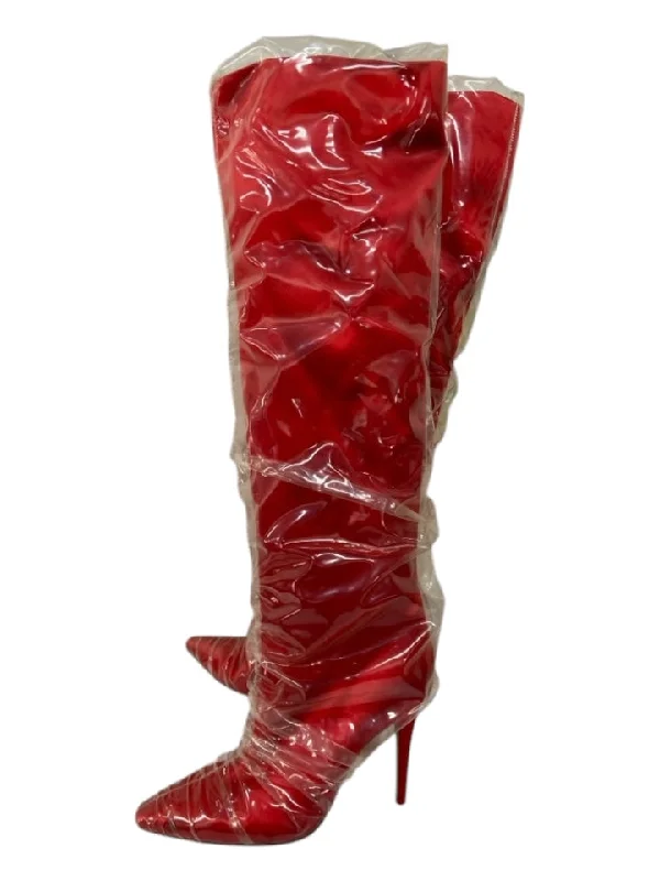 Jimmy Choo C/O Off White Shoe Size 38 Red & Clear Satin & PVC Pointed Toe Boots