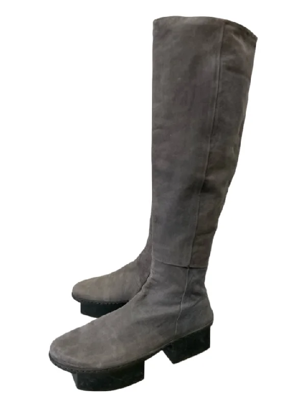 Trippen Shoe Size 39 Gray Leather Rubber Sole Distressed Knee High Boots