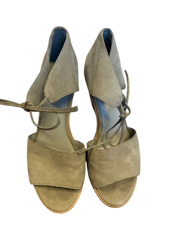 Eileen Fisher Shoe Size 8 Taupe Leather Block Heel Ankle Tie Sandals