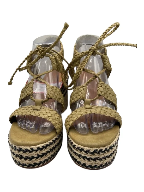 By Anthropologie Shoe Size 39 Green, black & beige Leather Woven Raffia Sandals